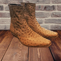 Men's Tan Zipper Closure Ostrich Leather Boots