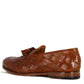 Men's loafers with tassels in light brown woven leather