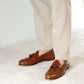 Men's loafers with tassels in light brown woven leather