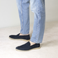 Casual men's moccasin in blue suede