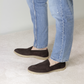 Casual men's moccasin in dark brown suede