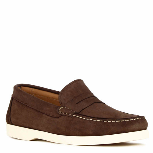 Casual men's boat moccasin in dark brown leather