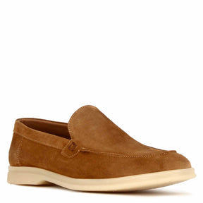 Casual men's moccasin in light brown suede