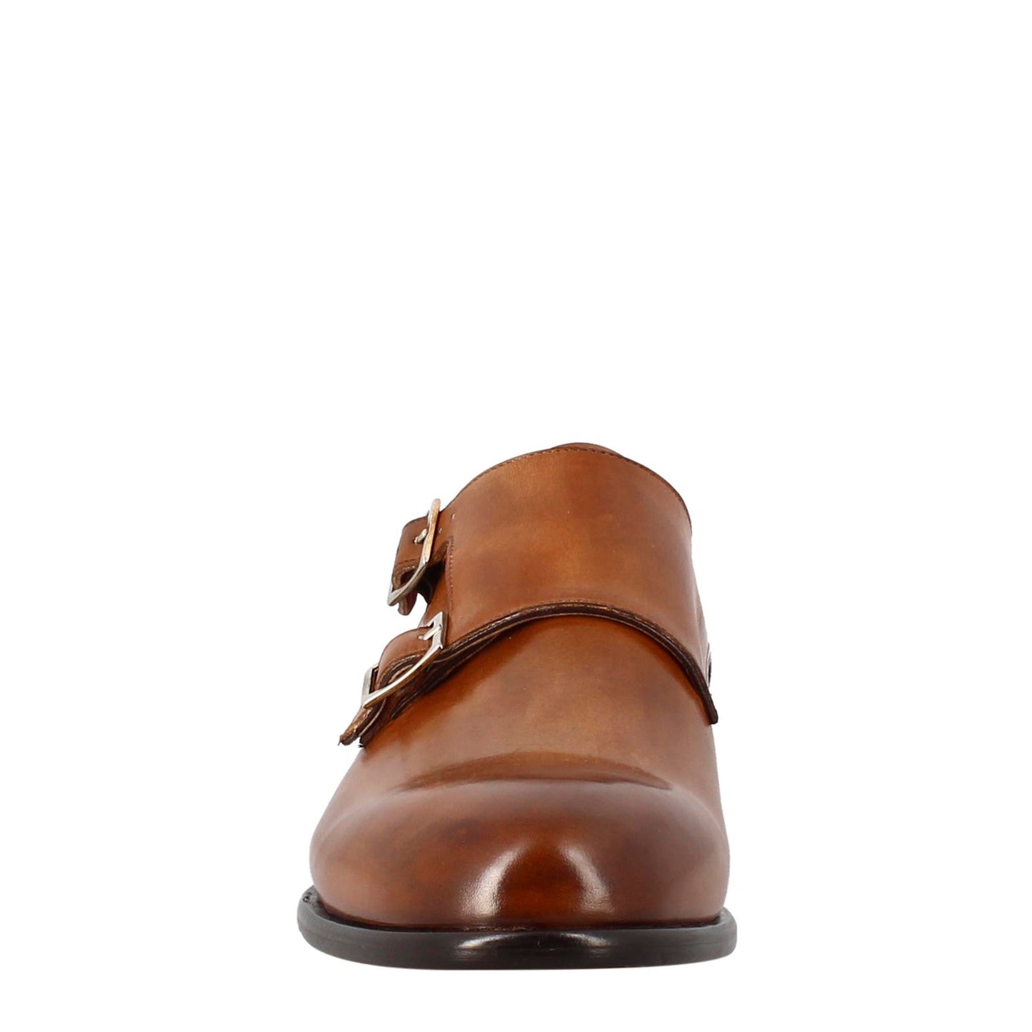 Men's double buckle shoe in sienna brown leather