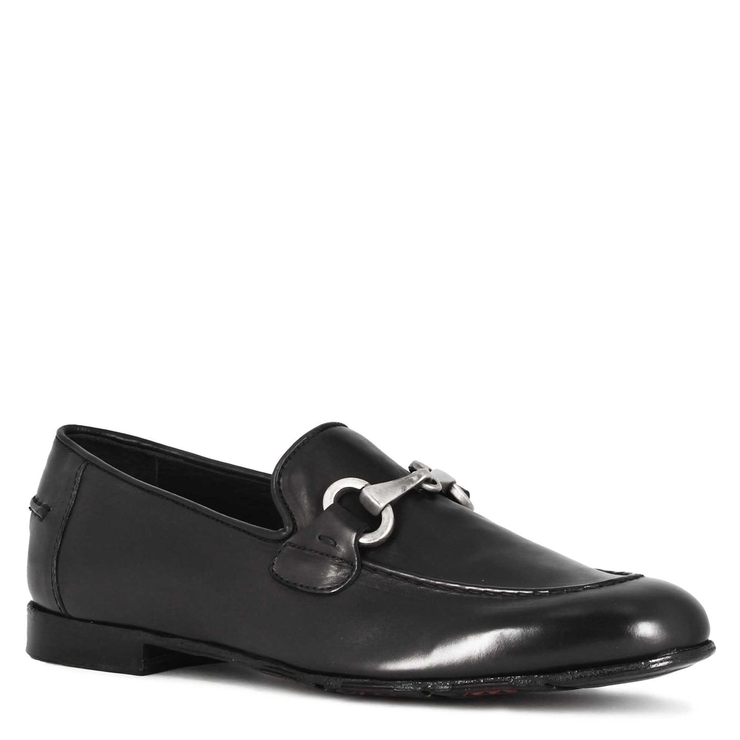 Men's black leather moccasin with horsebit