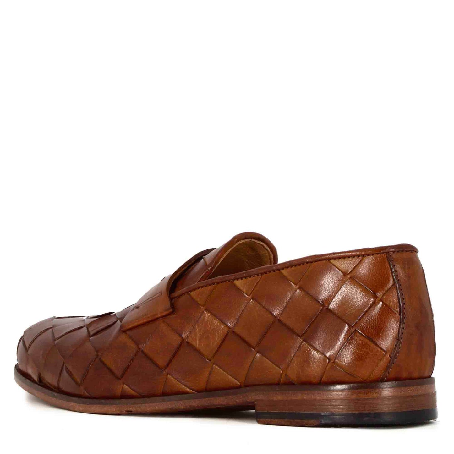 Elegant vintage brown men's loafer in woven leather