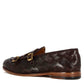 Dark brown moccasin with double golden buckle for men in woven leather
