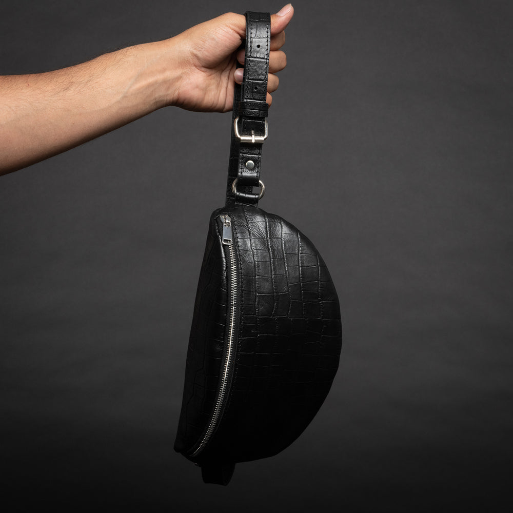 Nexus Leather Belt Bag - Croco Black