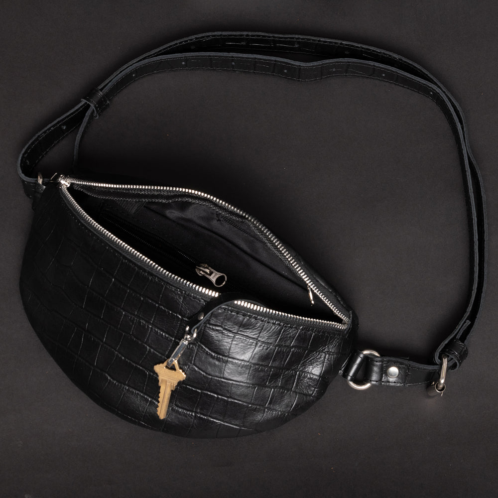 Nexus Leather Belt Bag - Croco Black