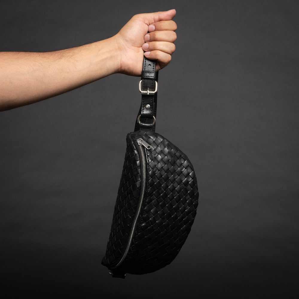 Nexus Woven Leather Belt Bag - Woven Black