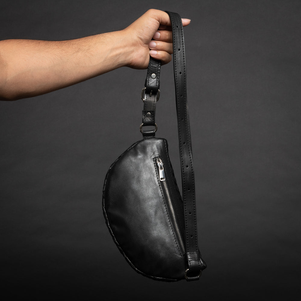 Nexus Woven Leather Belt Bag - Woven Black