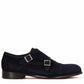 Double buckle men's shoe in blue suede