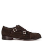 Men's double buckle shoe in dark brown suede