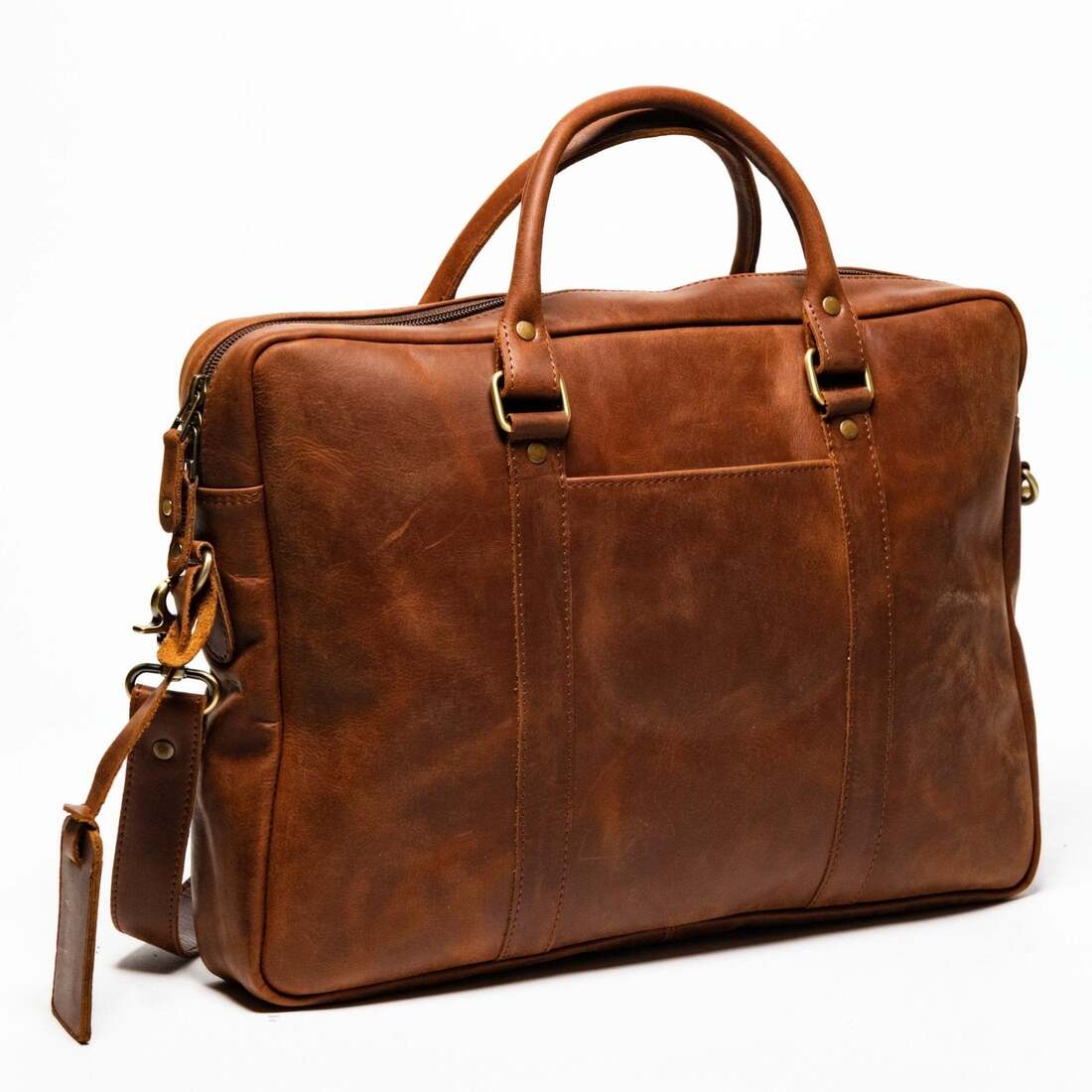 Slim Leather Briefcase 15" - Saddle Brown