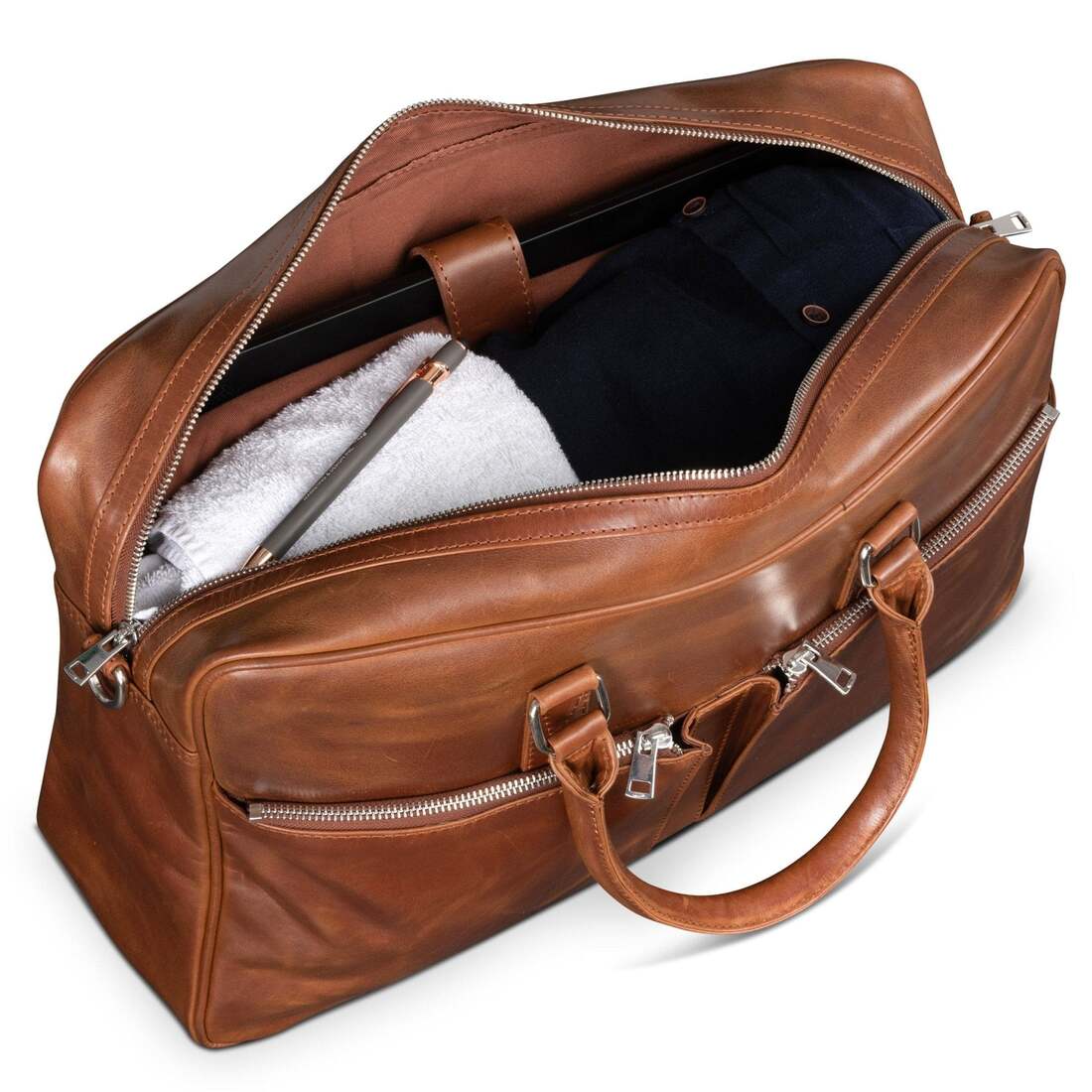 Slim Leather Briefcase 17" - Serena Brown