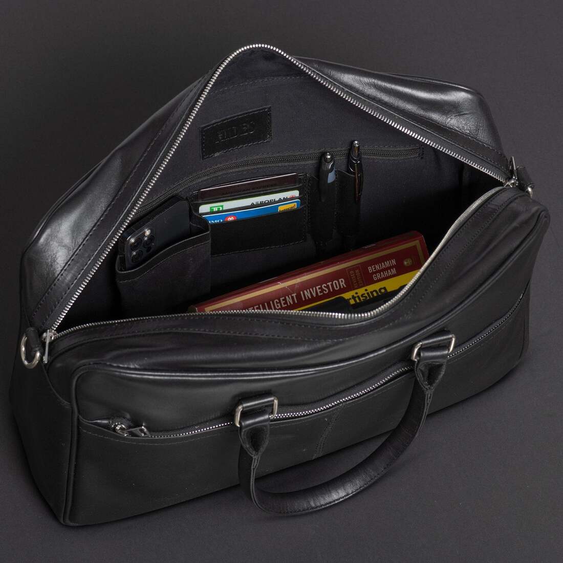 Slim Leather Briefcase 17" - Black