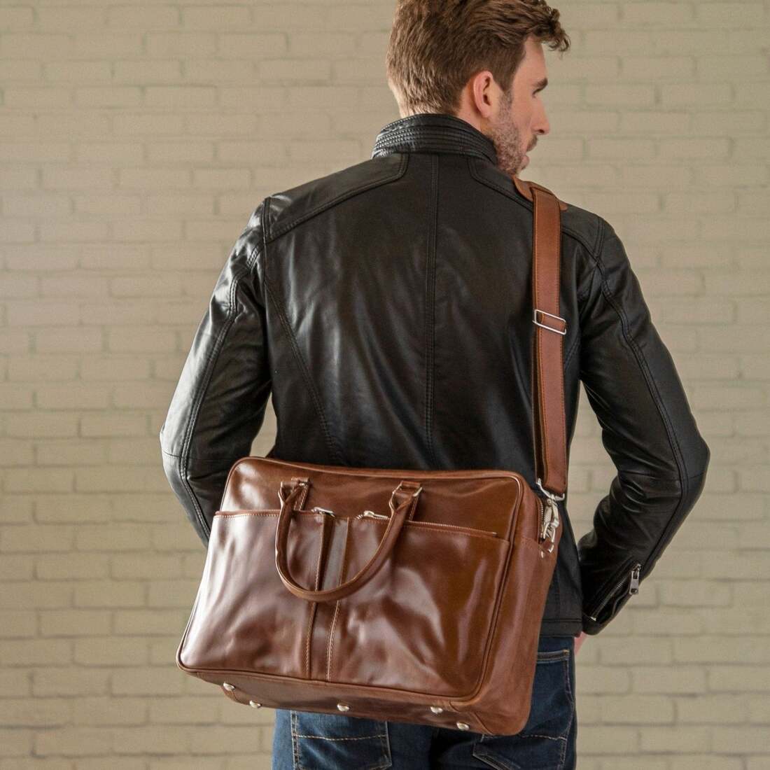 Slim Leather Briefcase 17" - Serena Brown