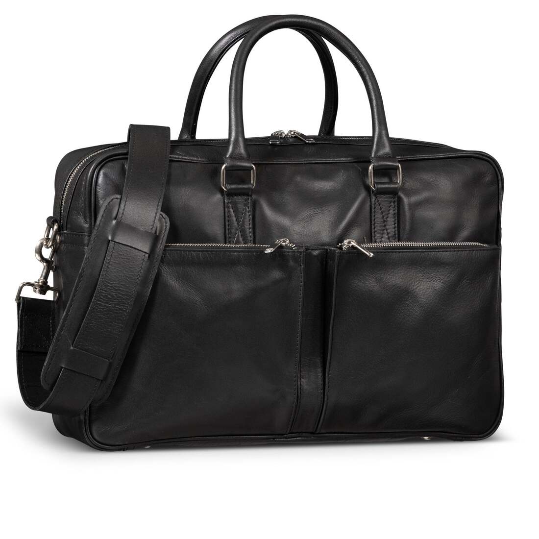 Slim Leather Briefcase 17" - Black