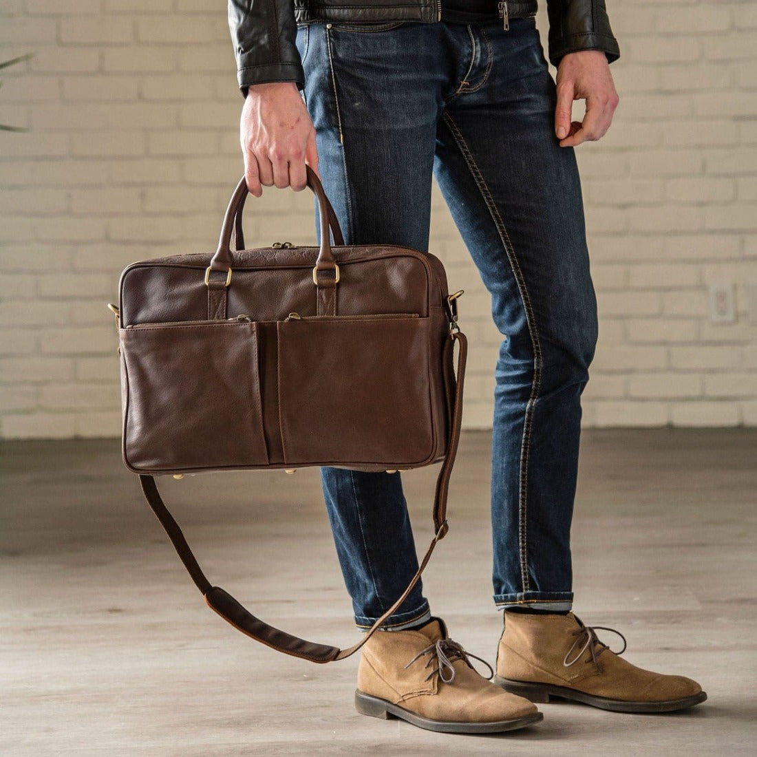 Slim Leather Briefcase 17" - Dark Brown