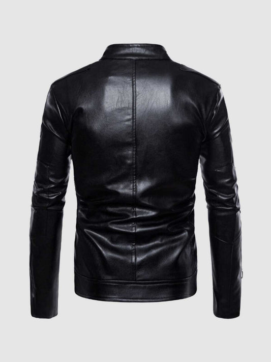 Standing Collar Leather Jacket