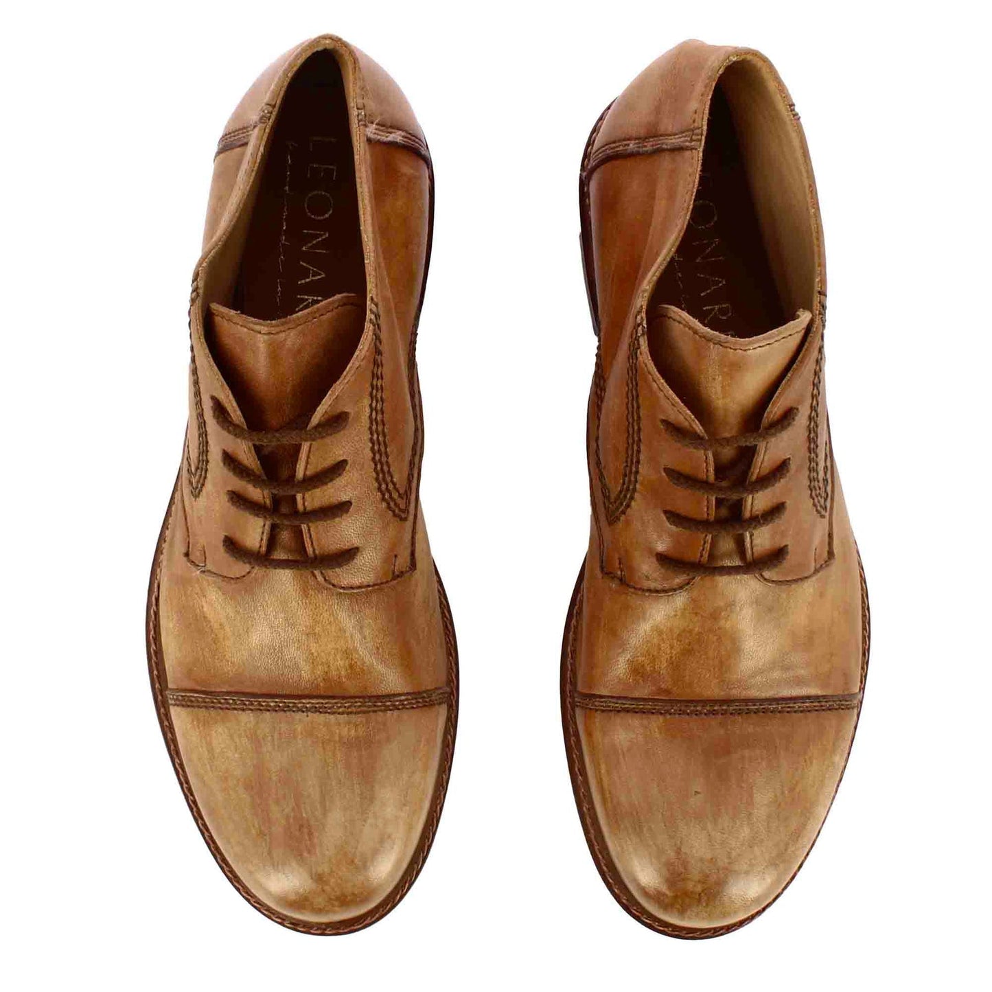 Men's lace-up ankle boots in beige leather