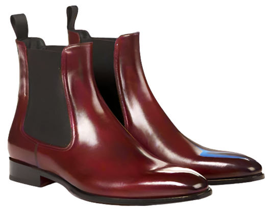 Men's Luxury Ox-Blood Leather Ankle High Chelsea Boots