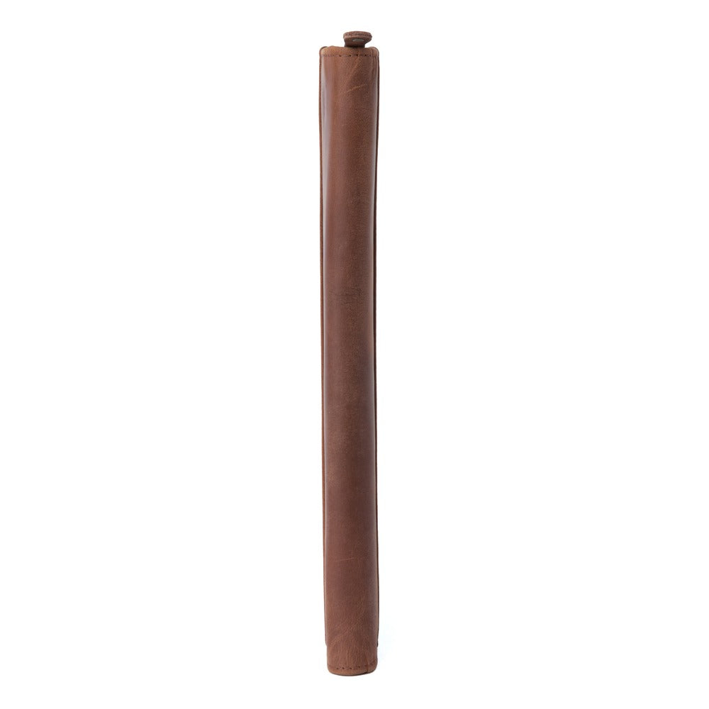Zip Up Leather Padfolio - Saddle Brown